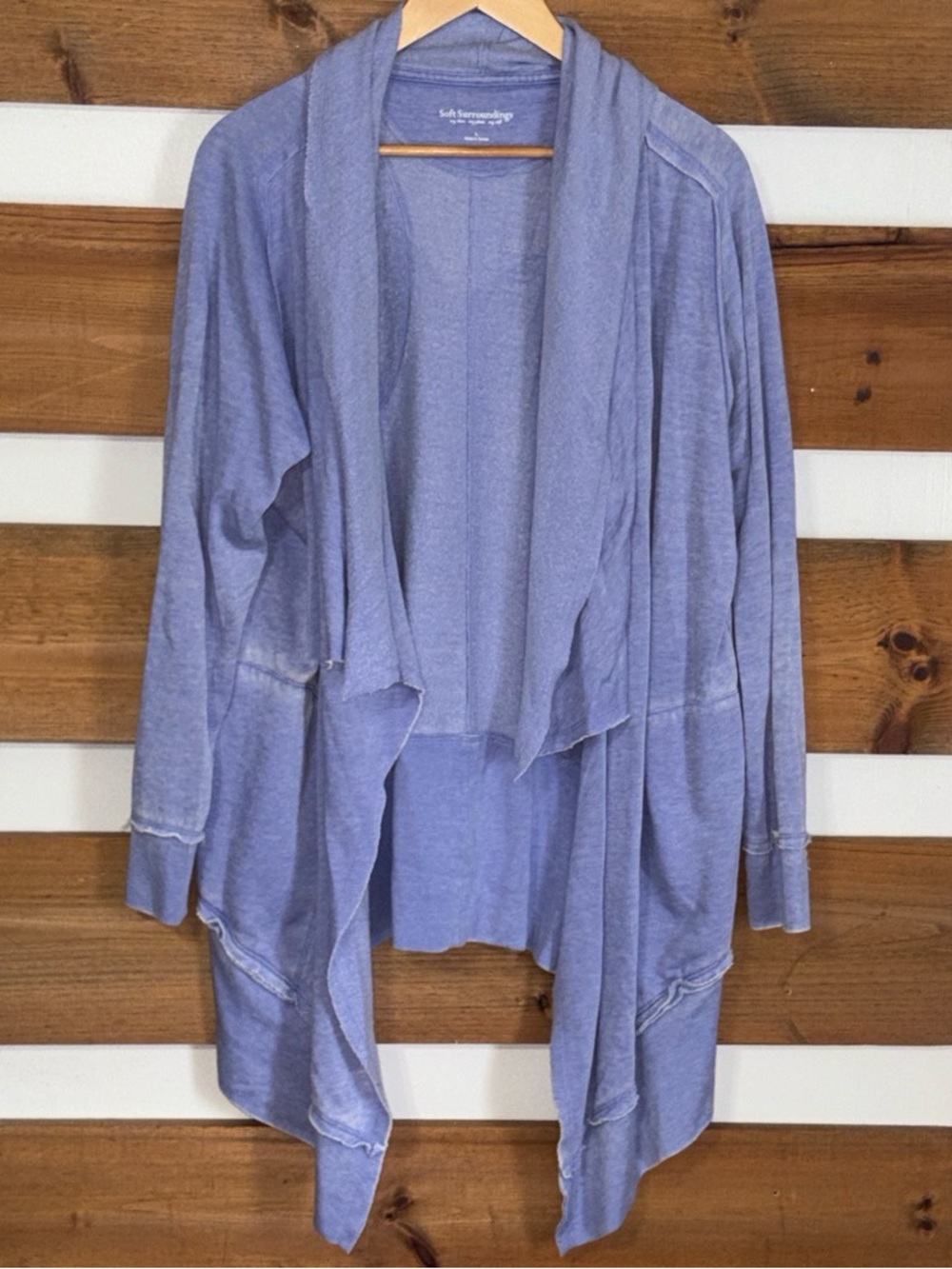 Soft Surrounding Light Lilac Long Sleeve Open Front Cardigan Raw Hem Size Large